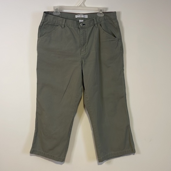 VTG Tommy Hilfiger Carpenter Pants 14 Green Crop ‘02 Y2K Olive Casual Loose Fit - Picture 12 of 16